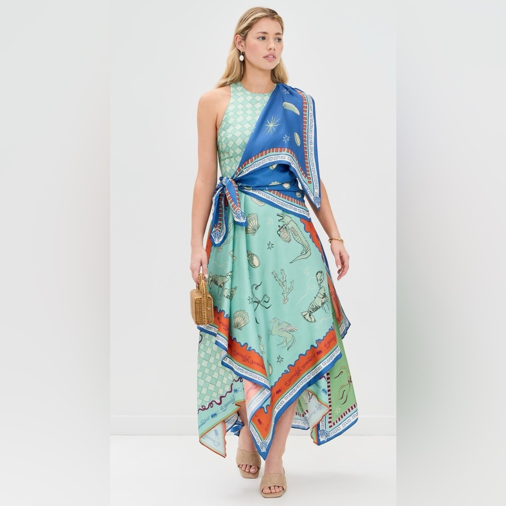 Chic Blue and Green Midi Dress